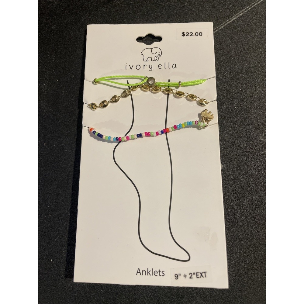 Ivory Ella Anklets 9" + 2" Extender Easter Gift, Colorful Girls Three Piece